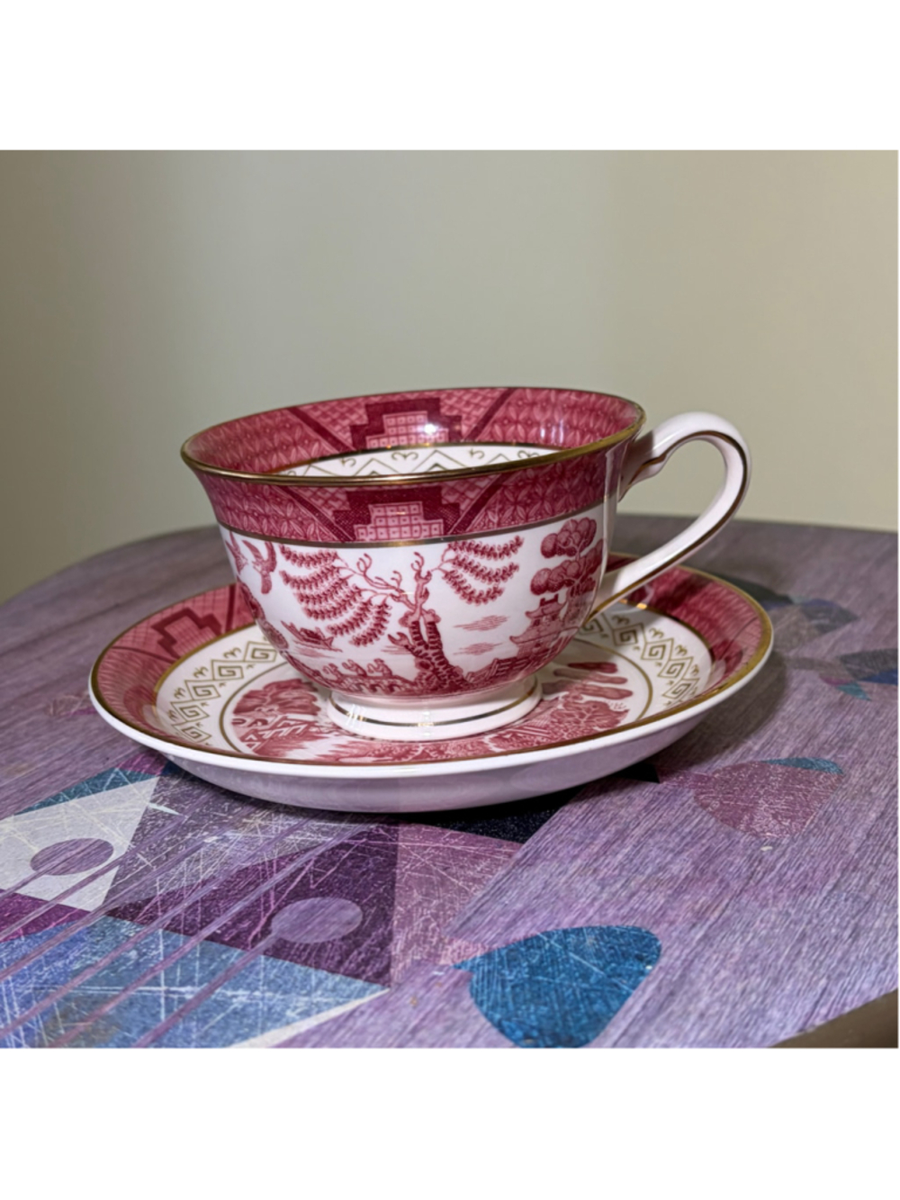 Vintage Nikko Double Phoenix Red and White Willow Pattern Tea Cup and Saucer Set